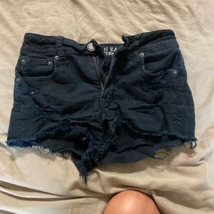 American eagle black denim high waisted shorts